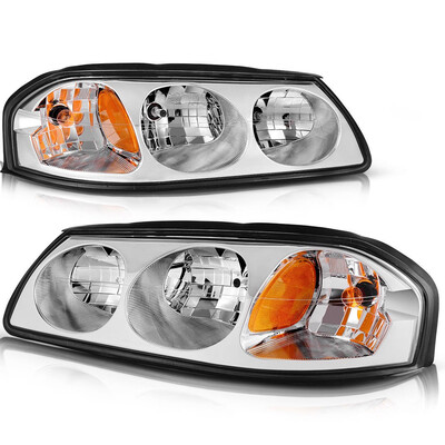 

For 00-05 Chevy Impala Chrome Clear Amber Headlights Headlamps Assembly Pair Set1 Year Warranty