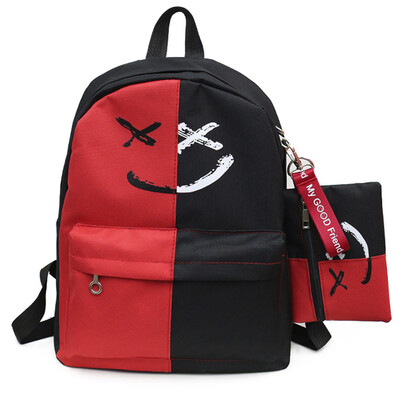 

Tailored 2Pcs Women Girls Smile Shoulder Bookbags School Travel BackpackSmall Bag