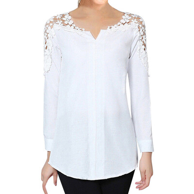 

Nomeni Women Plus Size Solid Blouse Lace Splice Shirt Cold Shoulder Blouse Top