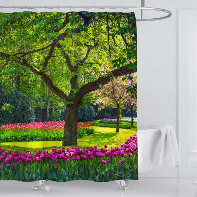 

Gobestart New Waterproof Shower Curtain with 12 Hooks 3D Printed Bathroom Polyester