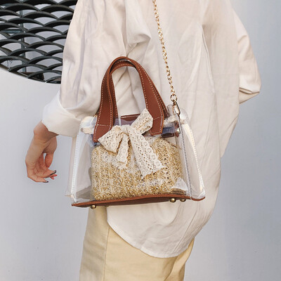 

Advanced sense bag Ocean bow portable transparent bag handbag New 2019 French minority chain Messenger bag