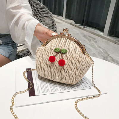 

Tailored Womens Fashion Retro Woven Shoulder Bag Cherry Handbag Woven Bag Beach Bag