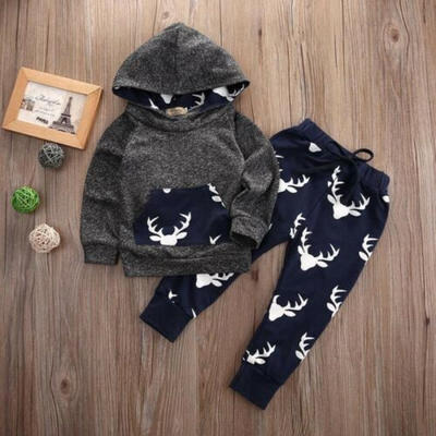 

Infant Newborn Baby Boy Girl Deer Elk T-shirt Hoodie TopsLong Pants Outfits Set