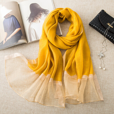 

New gold silk striped solid color silk silk scarf female stitching wild silk shawl high-end gift scarf wholesale