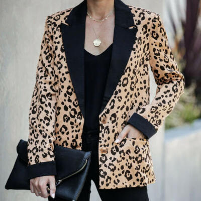 

Fashion Womens Autumn Leopard Coat Jacket Casual Lapel Outwear Slim Tops Blazer