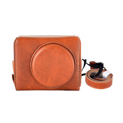 

Vintage Protective PU Leather Camera Case Bag Cover with Detachable Shoulder Strap Half Case Bottom Battery Opening Design for Can