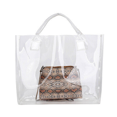 

Tailored Womens Fashion Transparent Snake Pattern Handbag Casual Beach Bag Bucket Bag