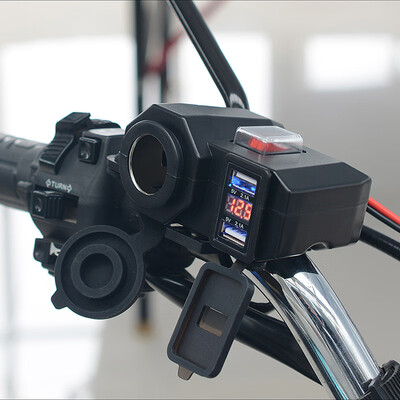 

Motorcycle Cigarette Lighter Socket Outlet Dual USB Charger LED VoltmeterSwitch