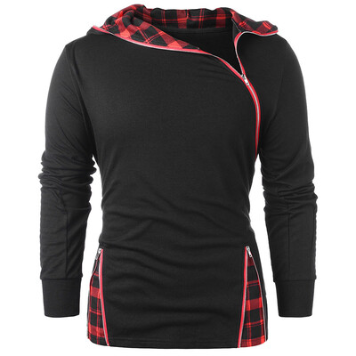 

Zip Embellished Checked Panel Hoodie