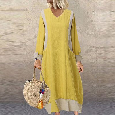 

Tailored Women Plus Size Ladies Vintage O-Neck Loose Long Sleeve Casual Long Dress
