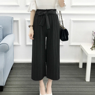 

Korean Style Loose Casual Straight Pleated Pants Fashion Trend Solid Color Women Wide Leg Pants
