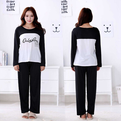 

Couple Pajamas Set Letter Printed Patchwork O-Neck Spring Autumn Comfy Women Pyjamas Long Sleeve Sleepwear Men Lounge Pijama