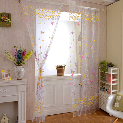 

Butterfly Printed Tulle Door Window Balcony Sheer Panel Screen Curtain Colorful