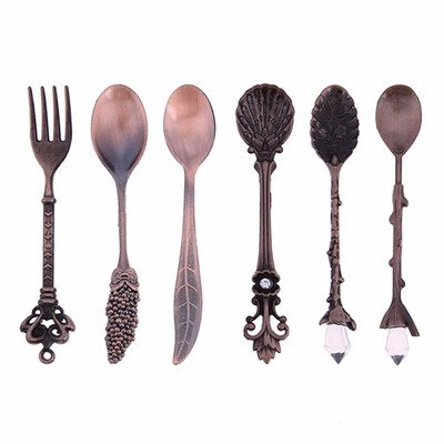 

Outdoor Vintage Royal Style Metal Carved Coffee Dessert Spoons Set 6 Pcs
