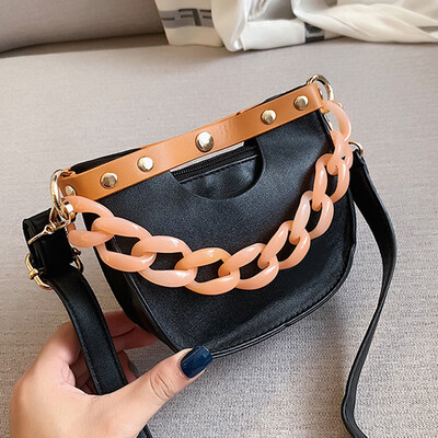 

North bag small bag texture womens bag 2019 new fashion simple oblique satchel hundred Huan Mori chain saddle bag