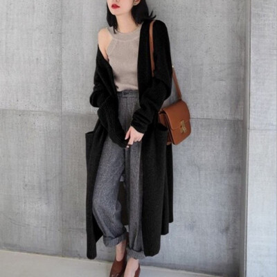 

knitted long cardigan female Simple Casual Loose cardigan jumper Warm winter 2019 sweater women cardigan coat puls size Sweater