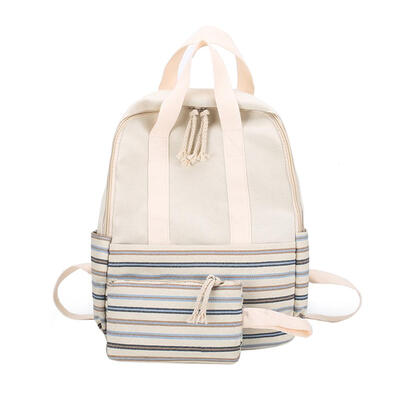 

2pcsSet Striped Canvas Backpack Women Schoolbags Clutch Travel Rucksack