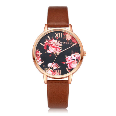 

Unique Womens Watches Flower PatternThin Scale Silver Dial Ladies Quartz Wristwatch Leather Clock Fashion Relogio Feminino