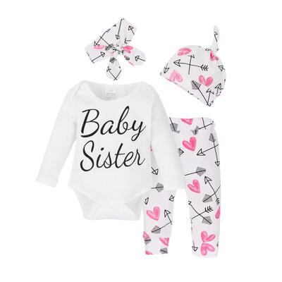 

New Infant Toddler Newborn Baby Girls Letter Print Outfit Clothes Tracksuit Hooded TopsLeggings Pants Headband 4Pcs Set