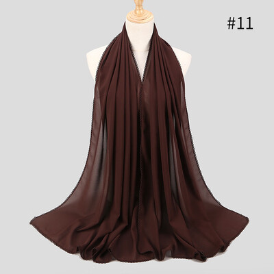 

Elegant style ladies monochrome lace stitching scarf supply source pearl chiffon scarf Muslim MSL037