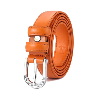 

Lady cowhide car stitching slender waist with womens leather rhinestone needle buckle belt fashion candy color decorative Belt