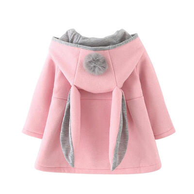 

Winter Baby Girls Long Sleeve Coat Rabbit Ear Hooded Casual Pompon Jackets