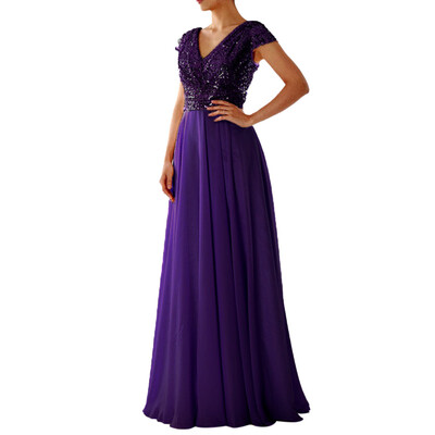 

〖Follure〗2019 Women Fashion Short Sleeve Deep V-neck Sequins Patchwork Elegant PartyDress