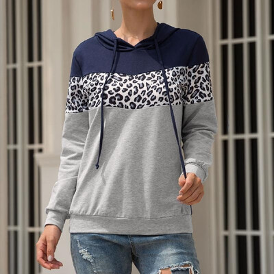 

2019 autumn&winter new cross-border European&American womens Yamaha explosion models hot leopard stitching hooded drawstr