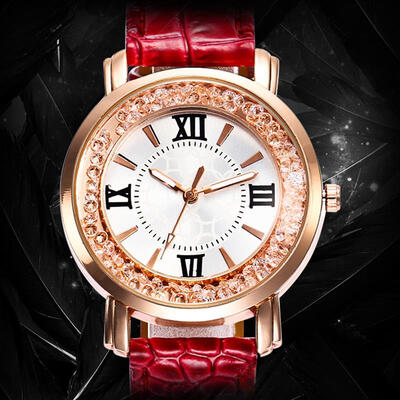 

Women Fashion Quartz Watch Rhinestone Leather Casual Dress Watches Rose Gold Ladies Wristwatch Clock Montre Femme Diamond Clock