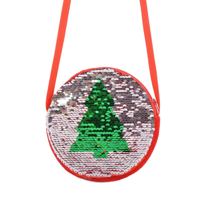 

Kids Girls Sequins Christmas Tree Round Zipper Crossbody Shoulder Bag Xmas Gift