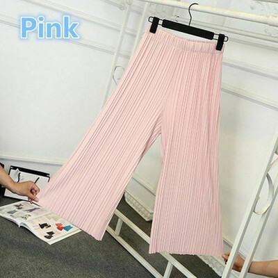 

Women Pleated Chiffon Flax Wide Leg Pants Elastic Waist Trousers Casual Pants