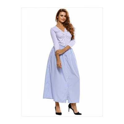 

Blue striped front single-breasted back plus elastic A-type umbrella skirt 65015