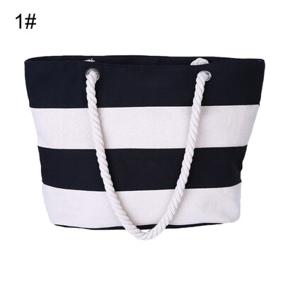 

Color Block Wide Stripe Shopping Bag Women Rope Handle Tote Shoulder Handbag