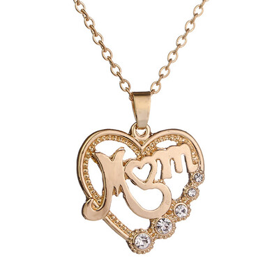 

Fashion Mothers Day Gift For MOM Hollow Out Crystal Heart Pendant Necklace