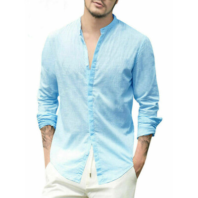 

Mens Linen V Neck Long Sleeve Basic Tee T-shirt Casual Tops Blouse -XL