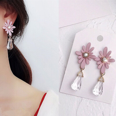 

New Fashion Women Jewelry Crystal Plant Flower Long Pendant Earrings Drop Earrings For Female Gift