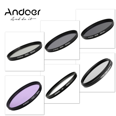 

Andoer 62mm UVCPLFLDNDND2 ND4 ND8 Photography Filter Kit Set Ultraviolet Circular-Polarizing Fluorescent Neutral Density Filt