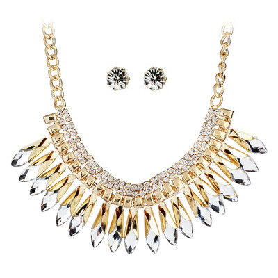 

2019 Fashion New Korean Version Of The Fashion Crystal Necklace Earrings Two-Piece Bridal Suit