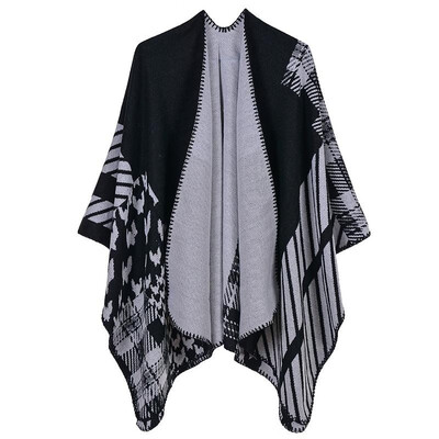 

Fashion Women Winter Poncho Houndstooth Pattern Scarf Thick Warm Shawl Vintage Casual Pashmina Cloak Outerwear