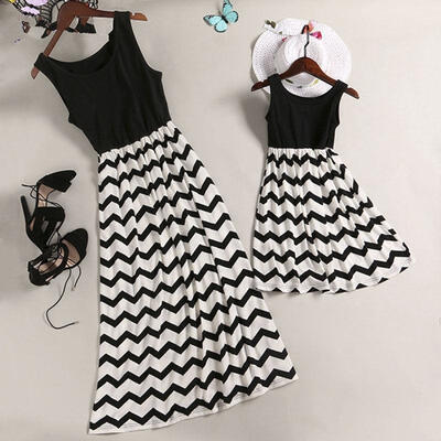 

Mother&Daughter Casual Boho Stripe Maxi Dress Mom&Kid Matching Set Outfit