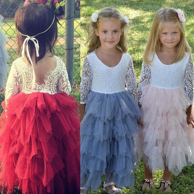 

Kid Baby Girl Dress Party Pageant Formal Dresses Tulle Tutu Laces Backless Dress