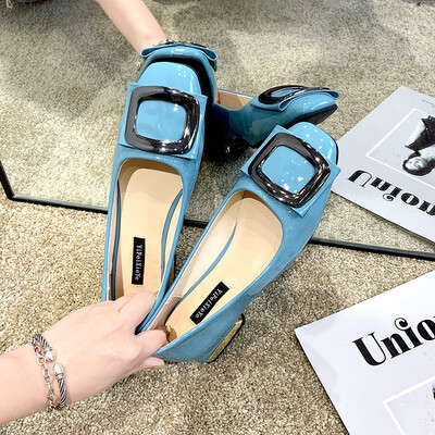 

Retro granny shoes thick heel square head shoes women low heel bean shoes 2019 spring&summer Korean square buckle shallow pour
