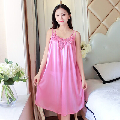 

Womens Sleeveless Pajama Solid Nightwear Sling Sexy Thin Sleepwear Loose Dress