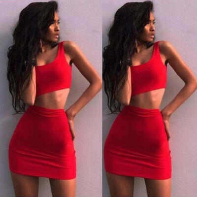

Sexy Women 2 Piece Bodycon Skirt Set Casual Clubwear Party Crop Top Wrap Dress