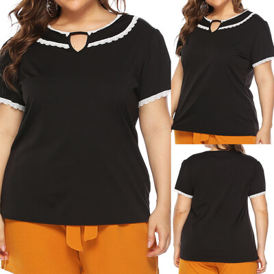 

Starmoon Fashion Women Casual Solid Lace Patchwork Tops O-Neck Short Sleeve T-shirt