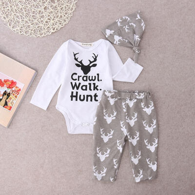 

Newborn Baby Boys Deer Tops Romper Pants Leggings Hat 3PCS Outfits Set Clothes