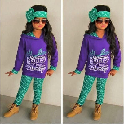 

Fashion Toddler Kids Girls Mermaid Clothes Hoodie Tops Pants Legging 3Pcs Outfits Set 1-6T