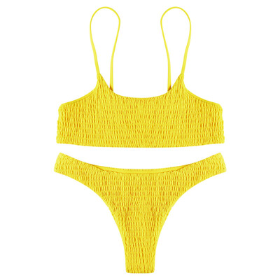 

Sexy Pleated Bikini Women Swimsuit Swimwear Set Beachwear Bathing Suit