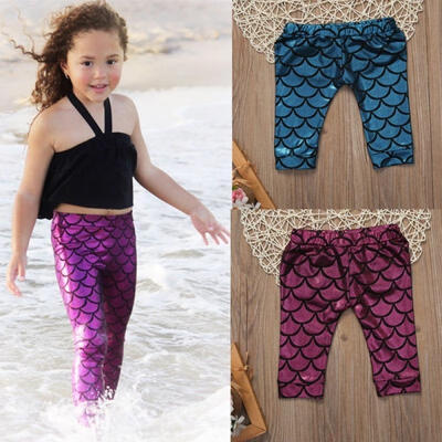 

0-5T Kids Girls Fish Scale Mermaid Skinny Leggings Stretchy Slim Pants Trousers
