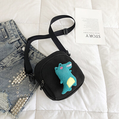 

2019 new casual simple versatile shoulder bag cartoon cute little dinosaur canvas bag fashion cute messenger Messenger bag